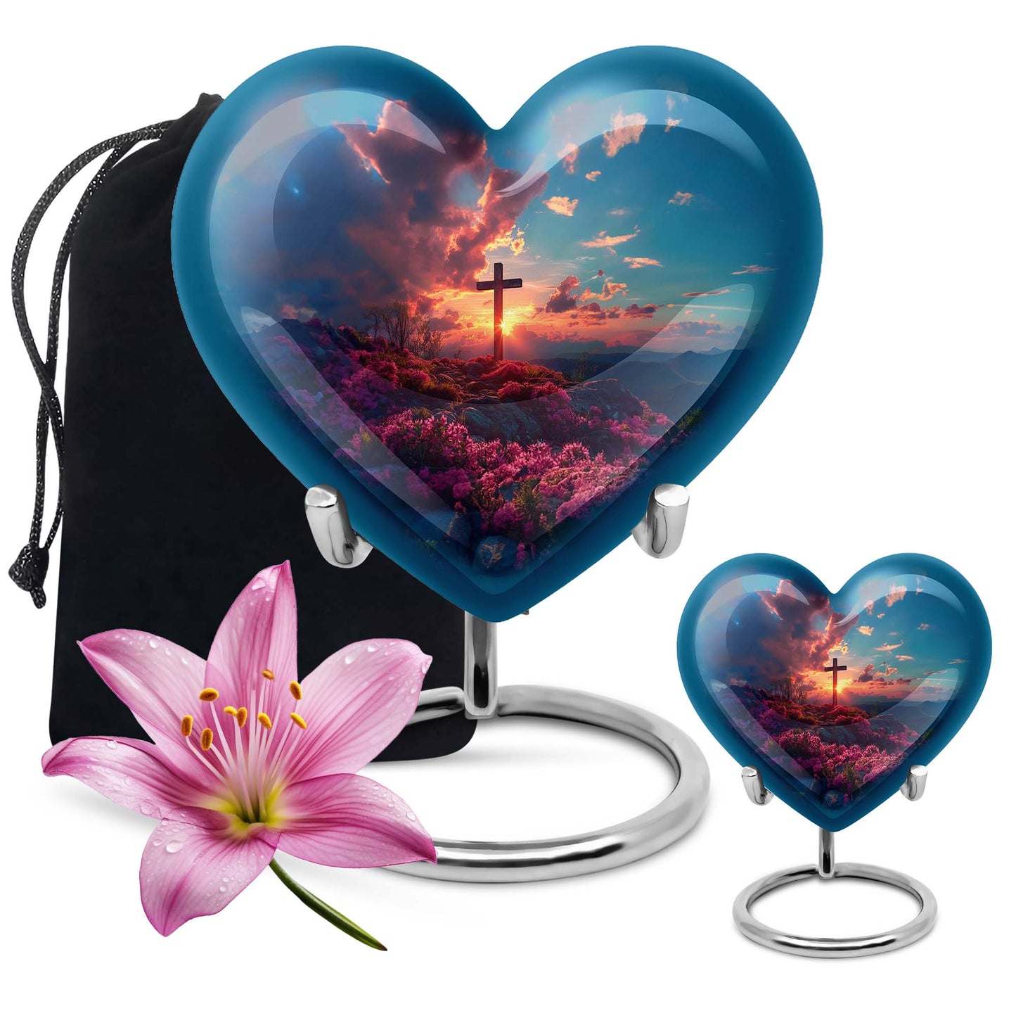 Cross Theme Large Urn With 1 Keepsake Urn