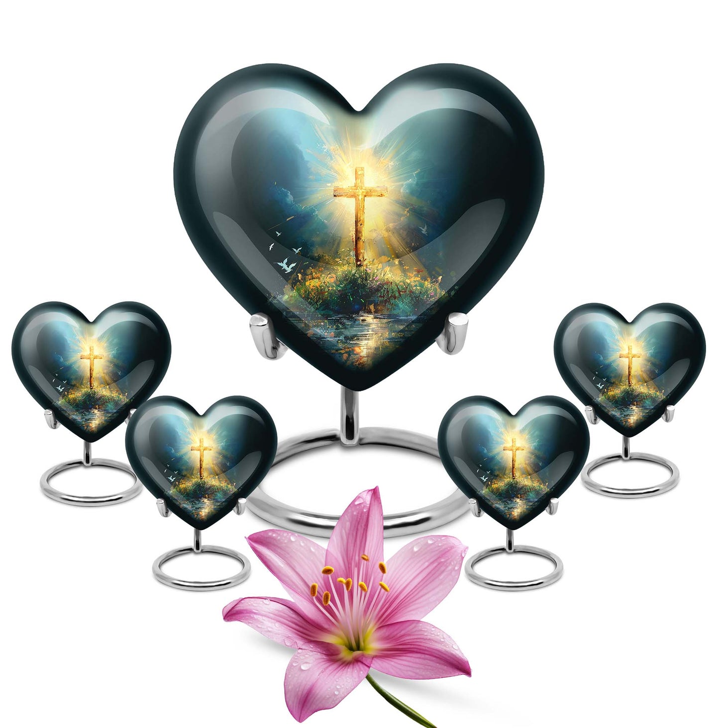 heart urn with Aurora Borealis