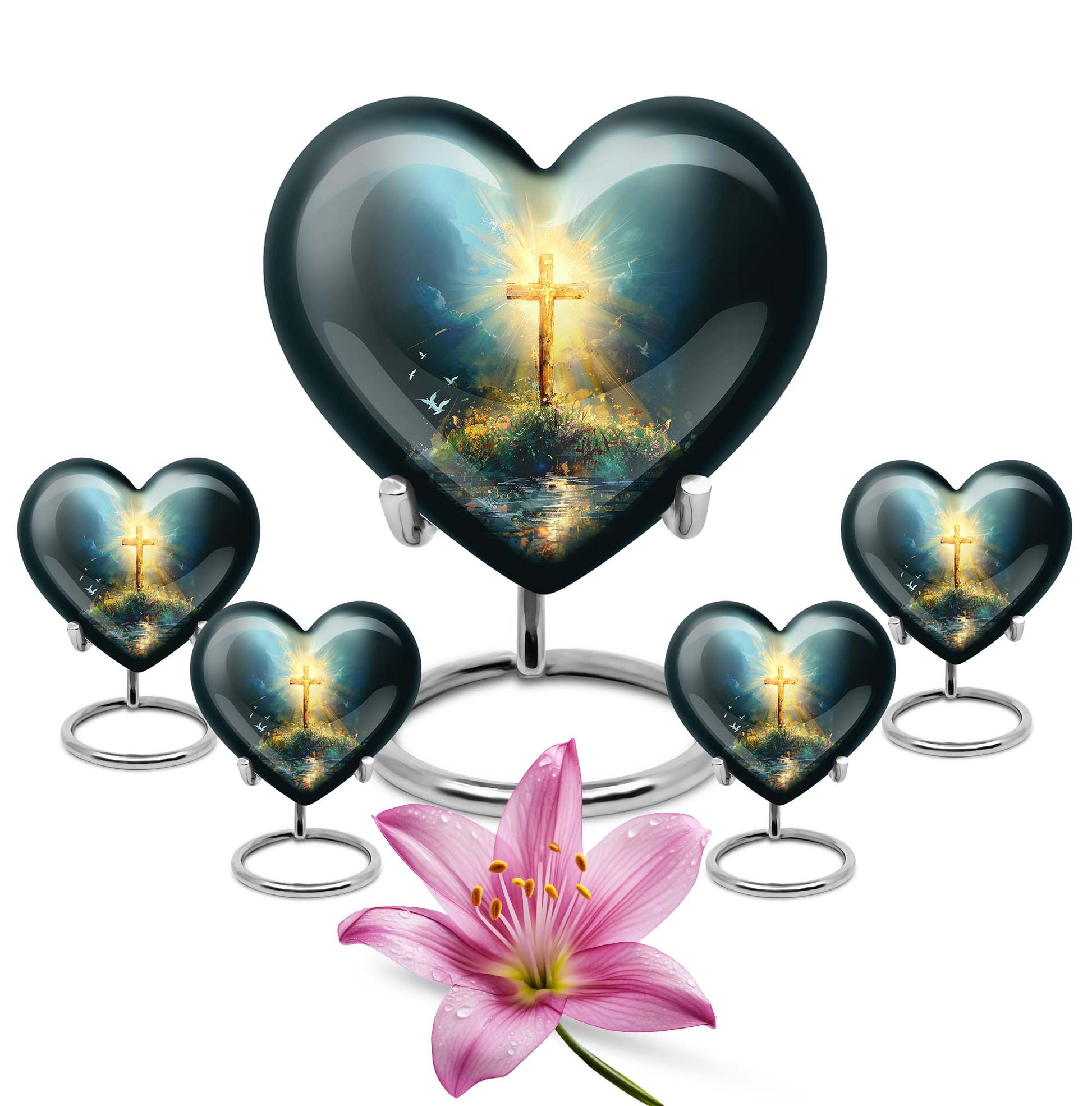 heart urn with Aurora Borealis