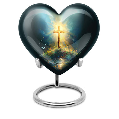 heart urn with Aurora Borealis