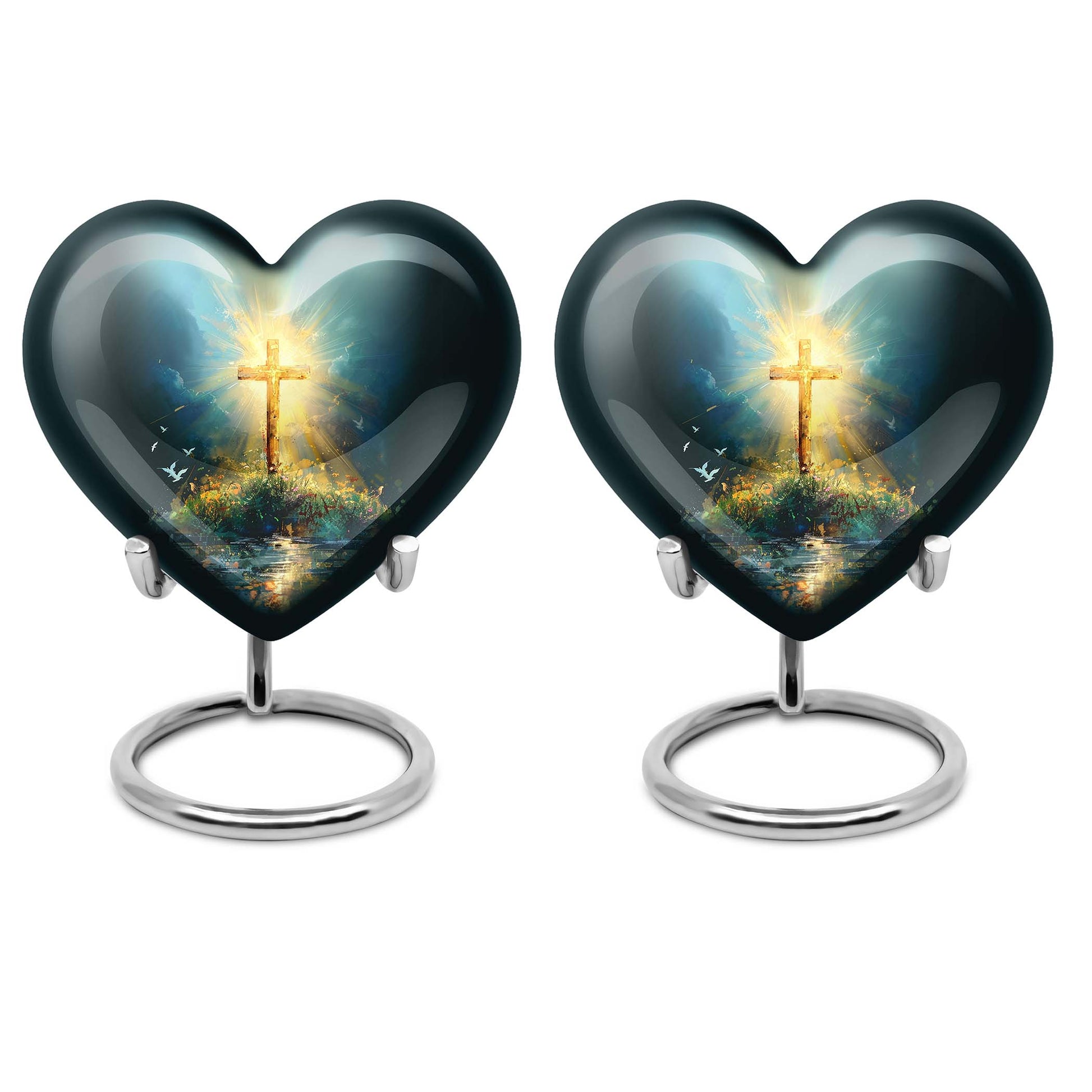 heart urn with Aurora Borealis