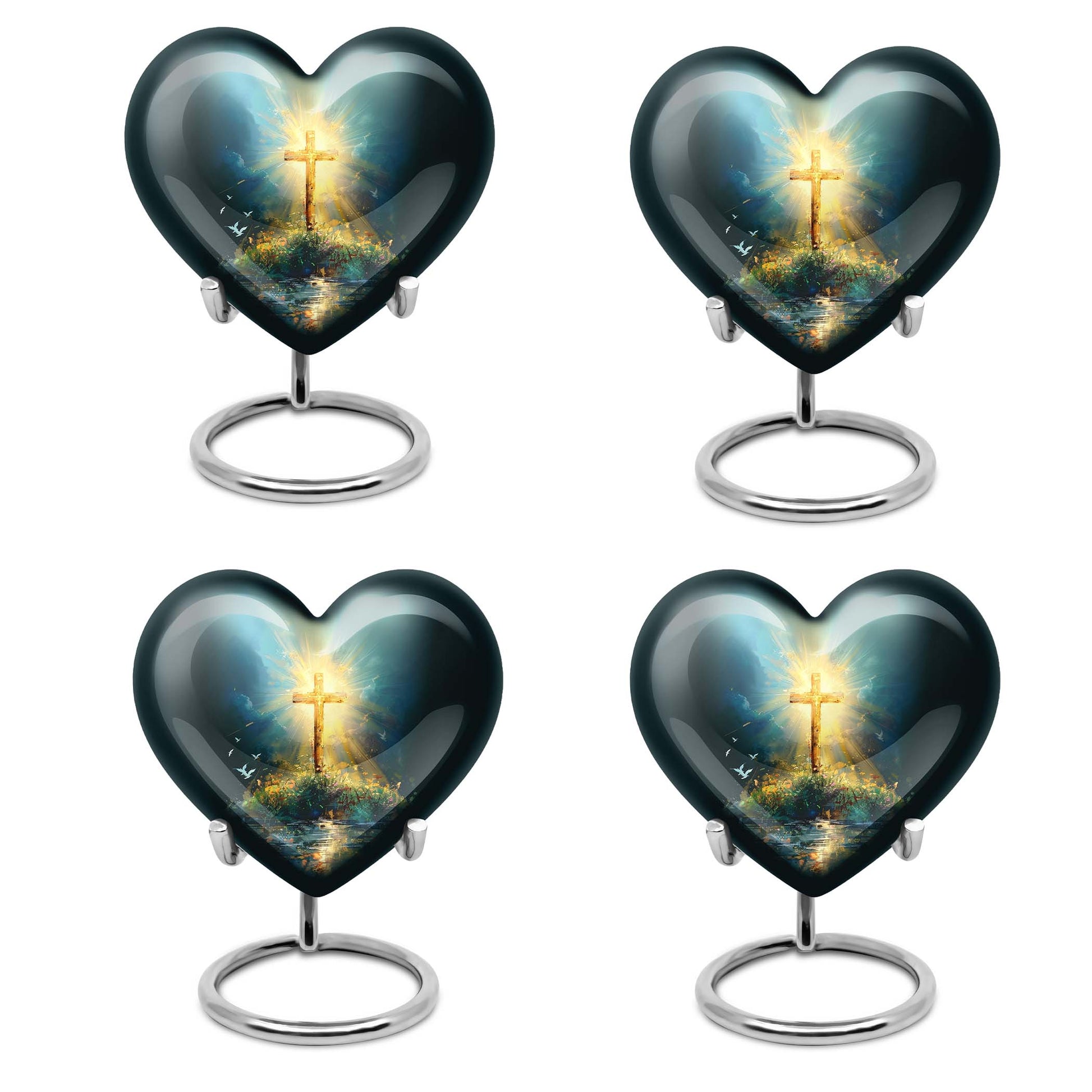 heart urn with Aurora Borealis