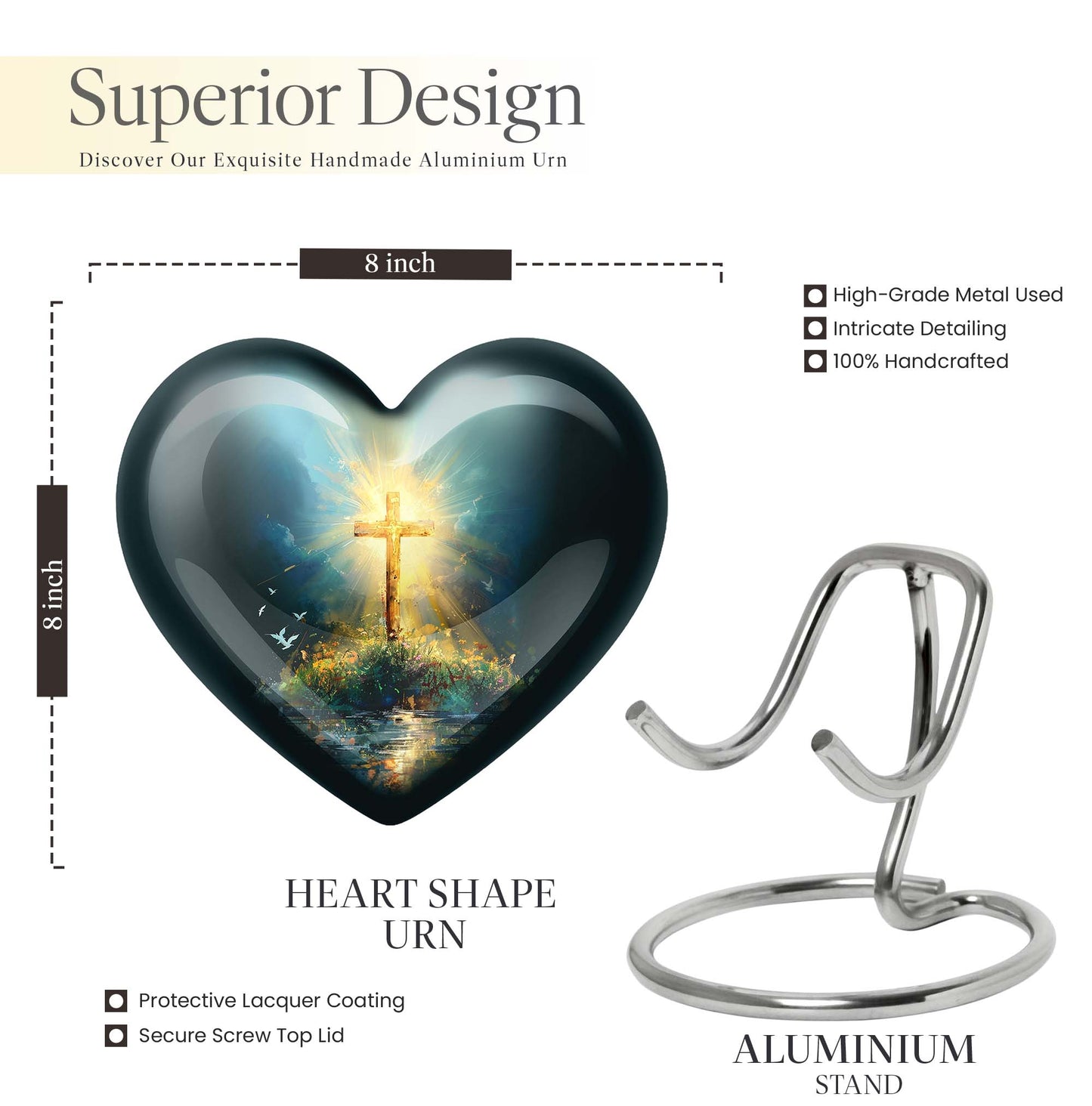 heart urn with Aurora Borealis