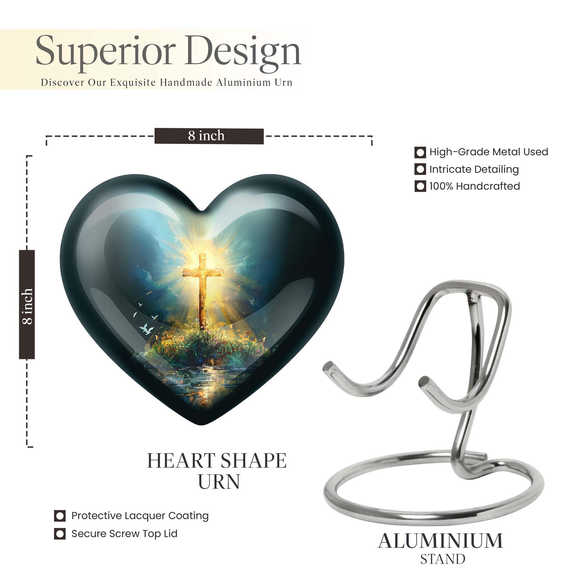 heart urn with Aurora Borealis