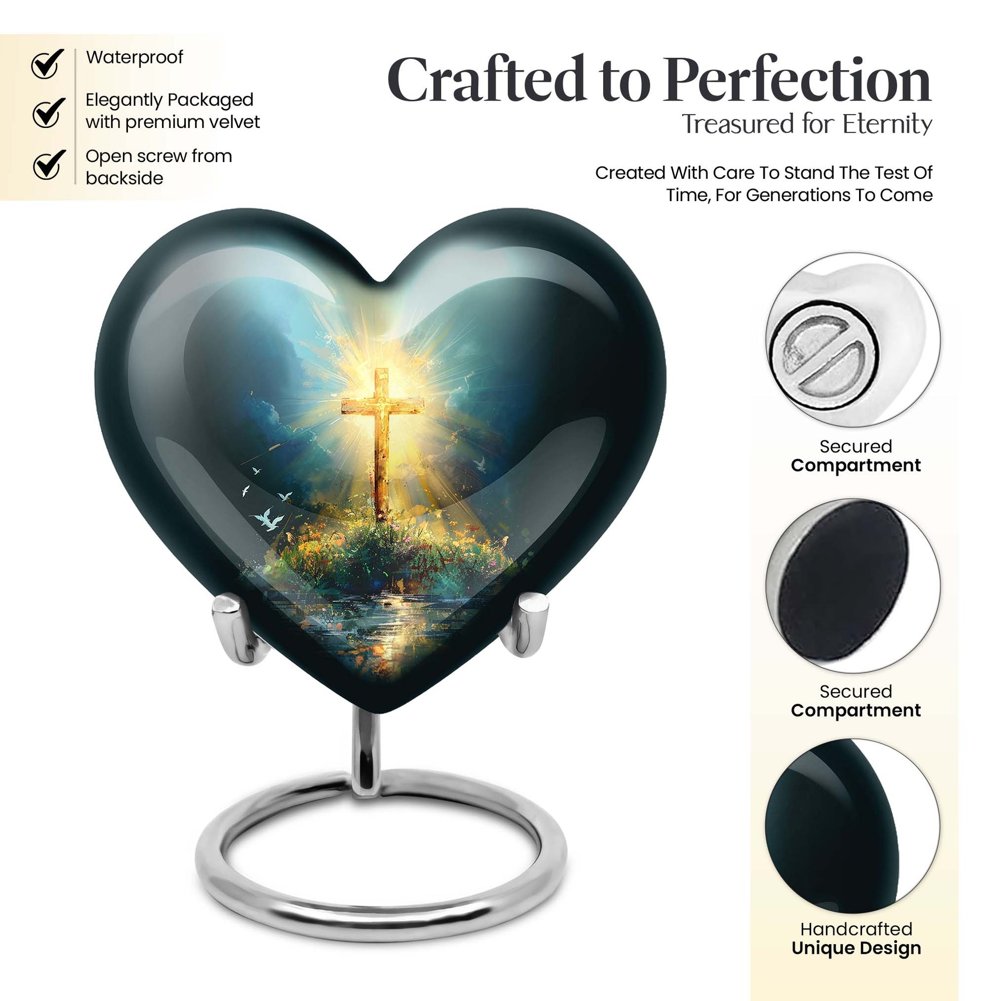 heart urn with Aurora Borealis
