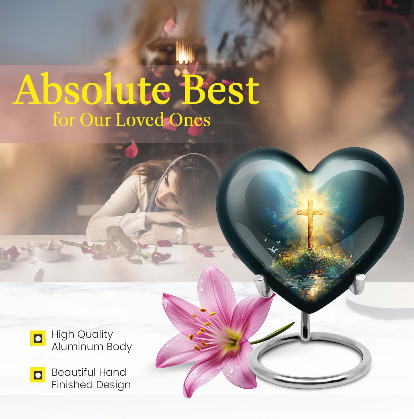 heart urn with Aurora Borealis