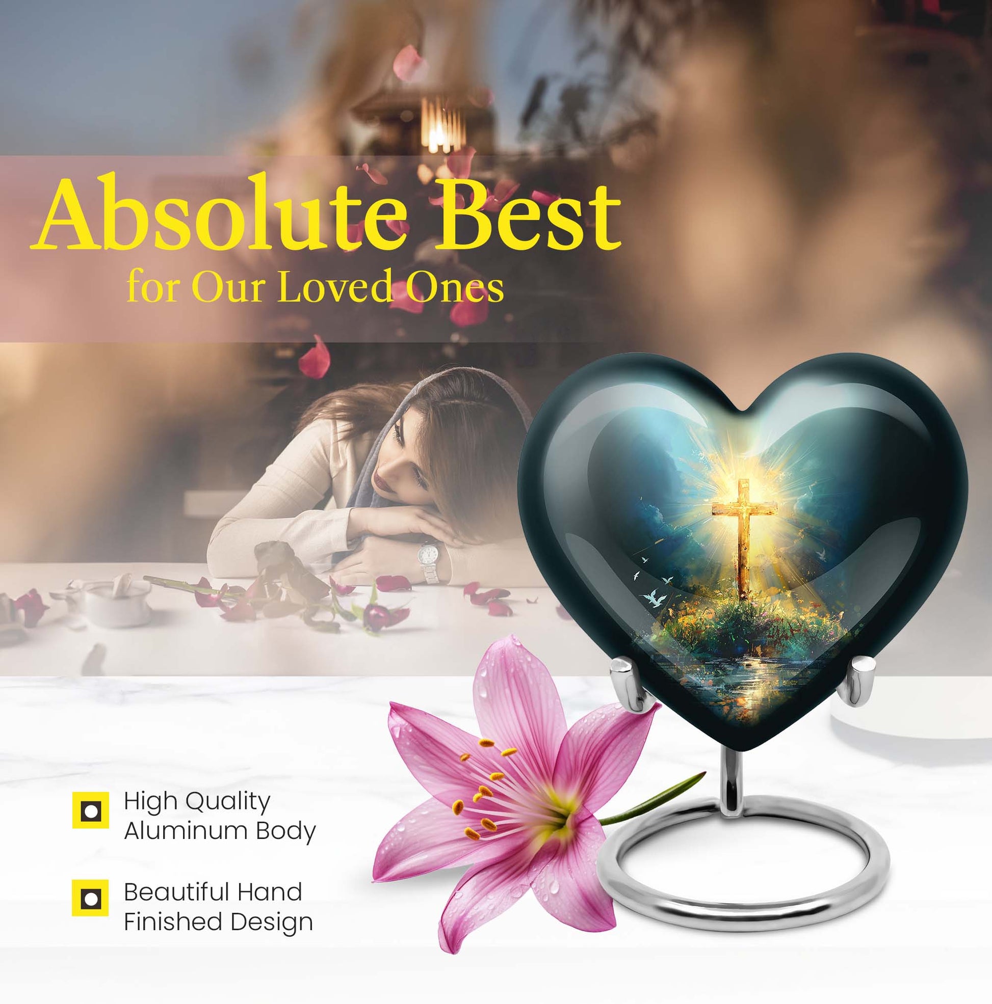 heart urn with Aurora Borealis