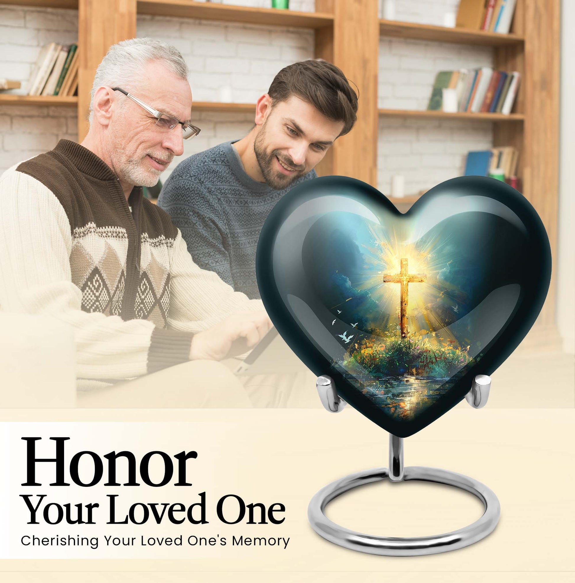 heart urn with Aurora Borealis