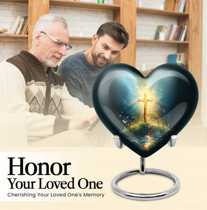 heart urn with Aurora Borealis