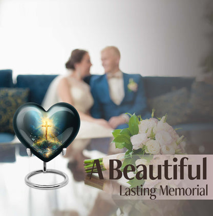 heart urn with Aurora Borealis