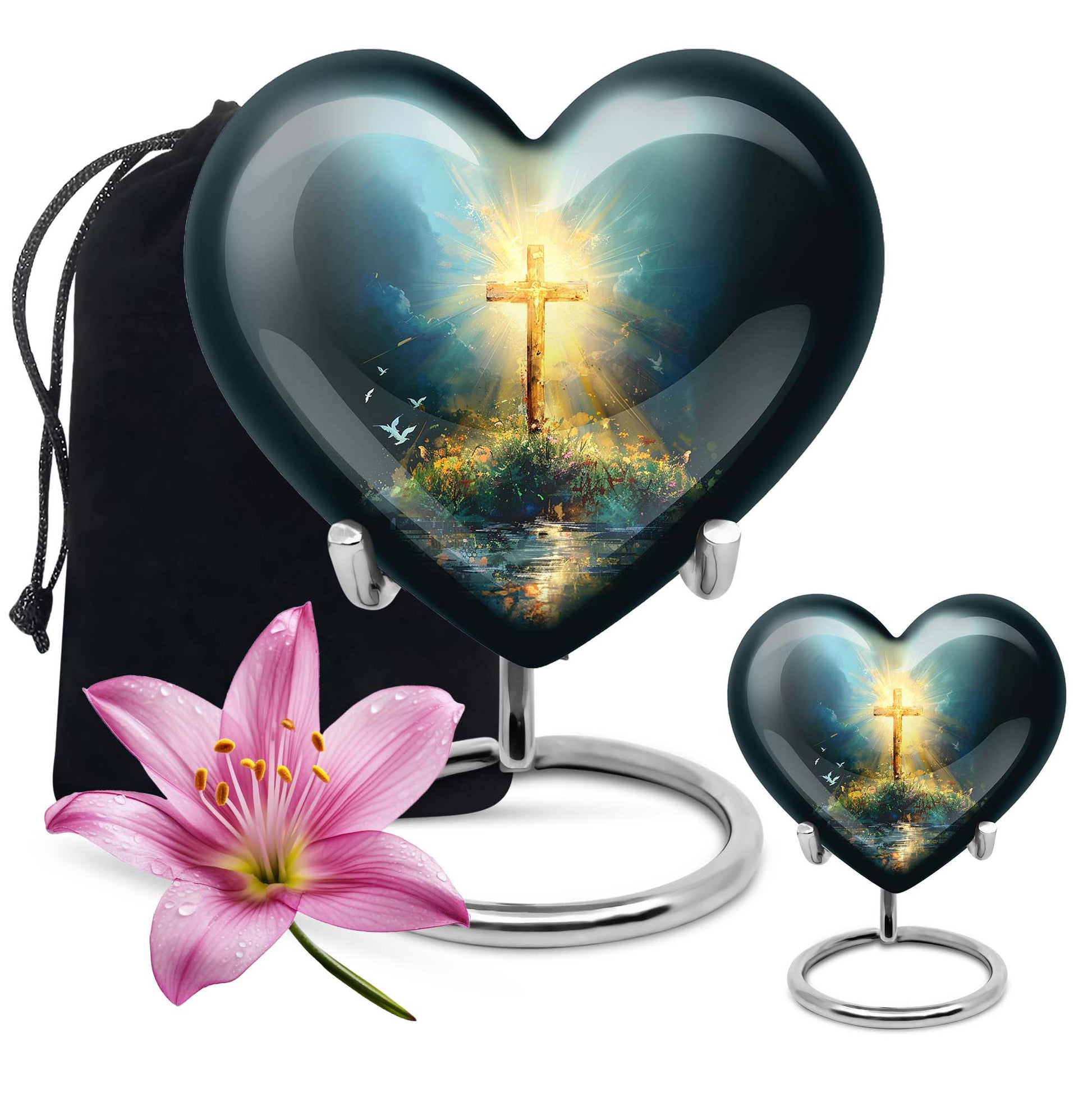 heart urn with Aurora Borealis