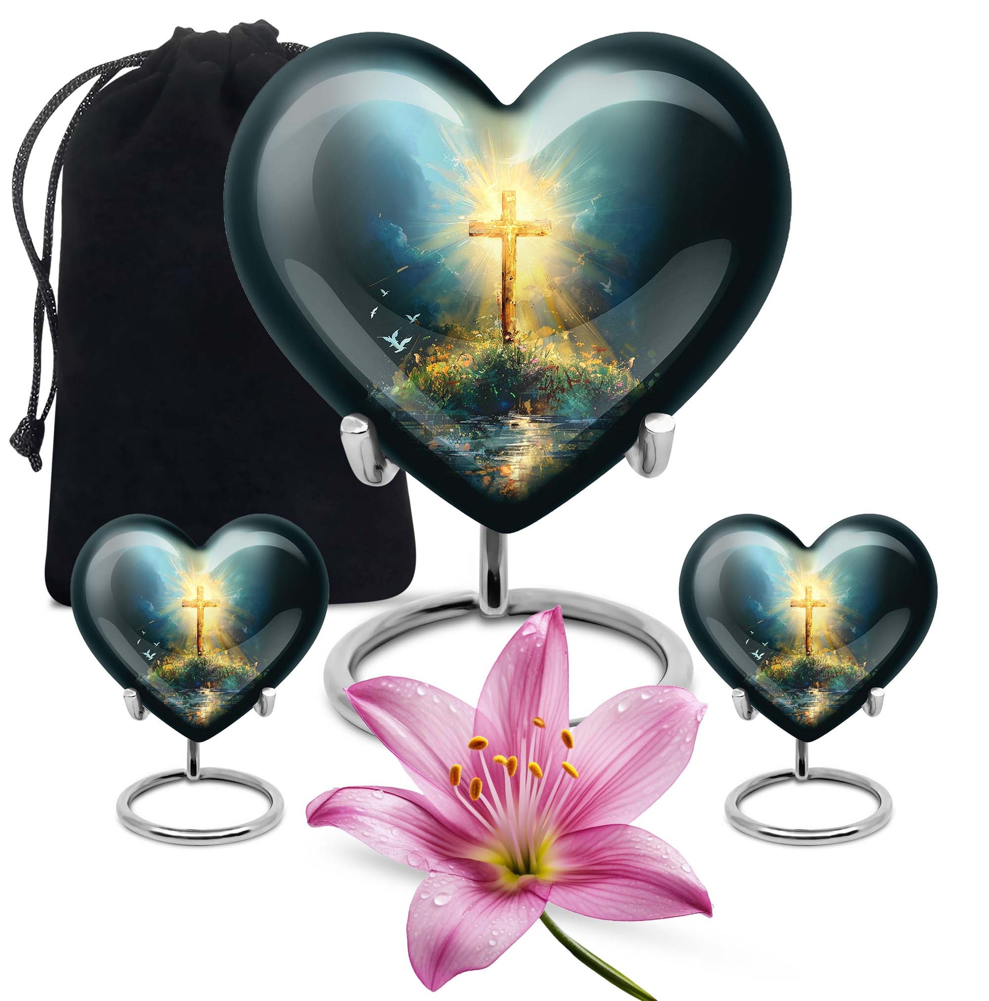 heart urn with Aurora Borealis