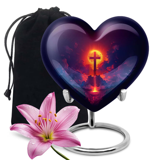 10 inch heart-shaped Aurora Borealis themed cremation urn