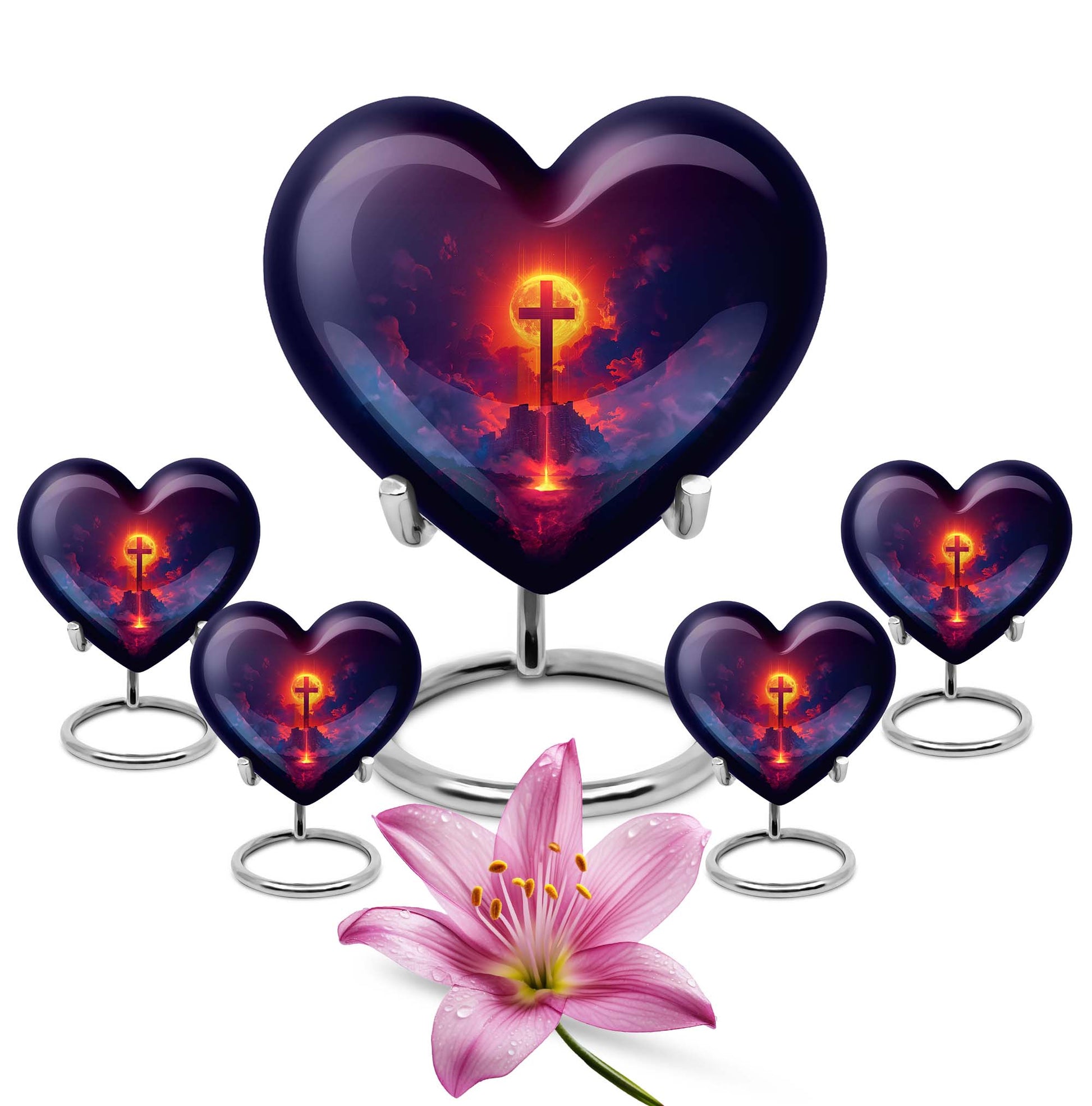 10 inch heart-shaped Aurora Borealis themed cremation urn
