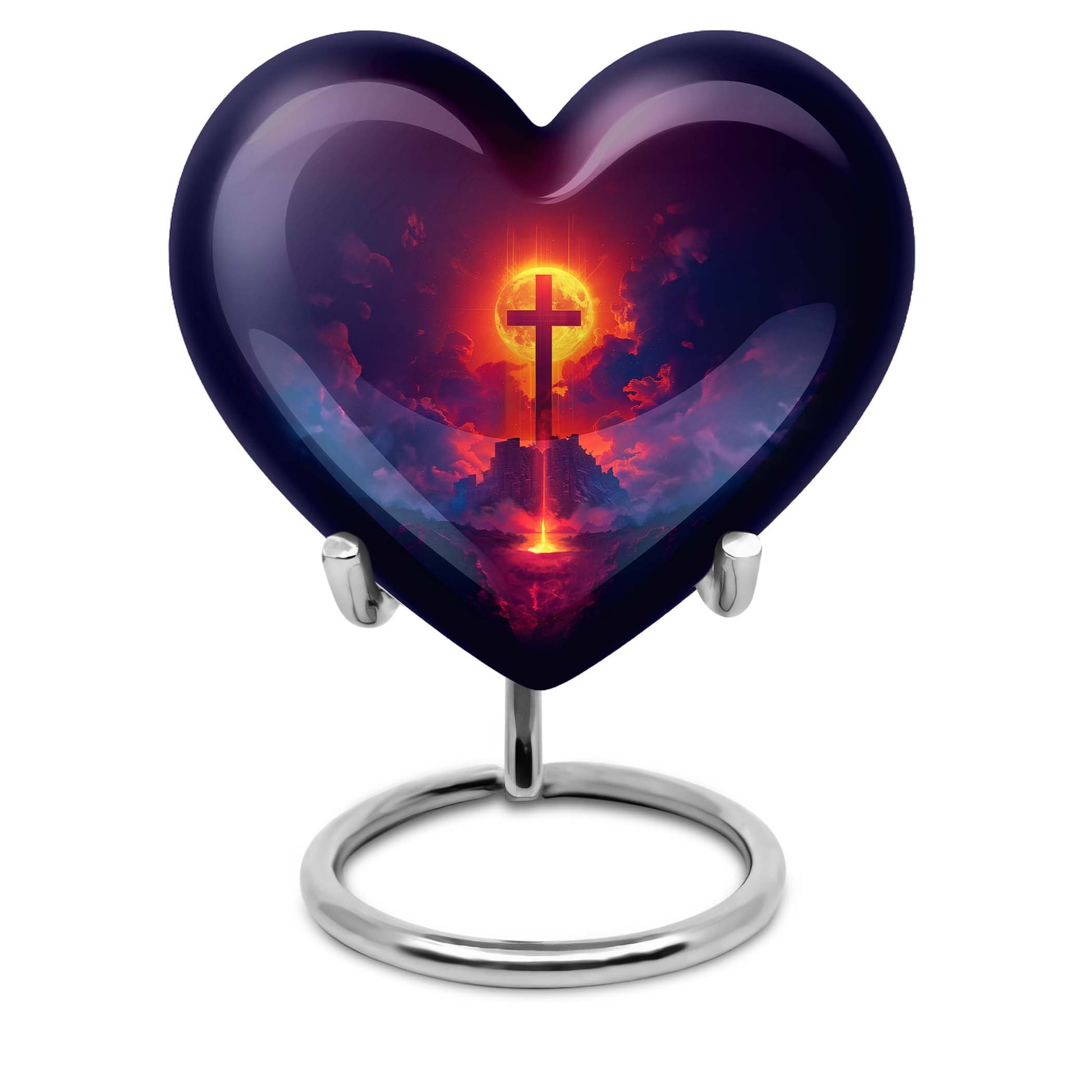 10 inch heart-shaped Aurora Borealis themed cremation urn
