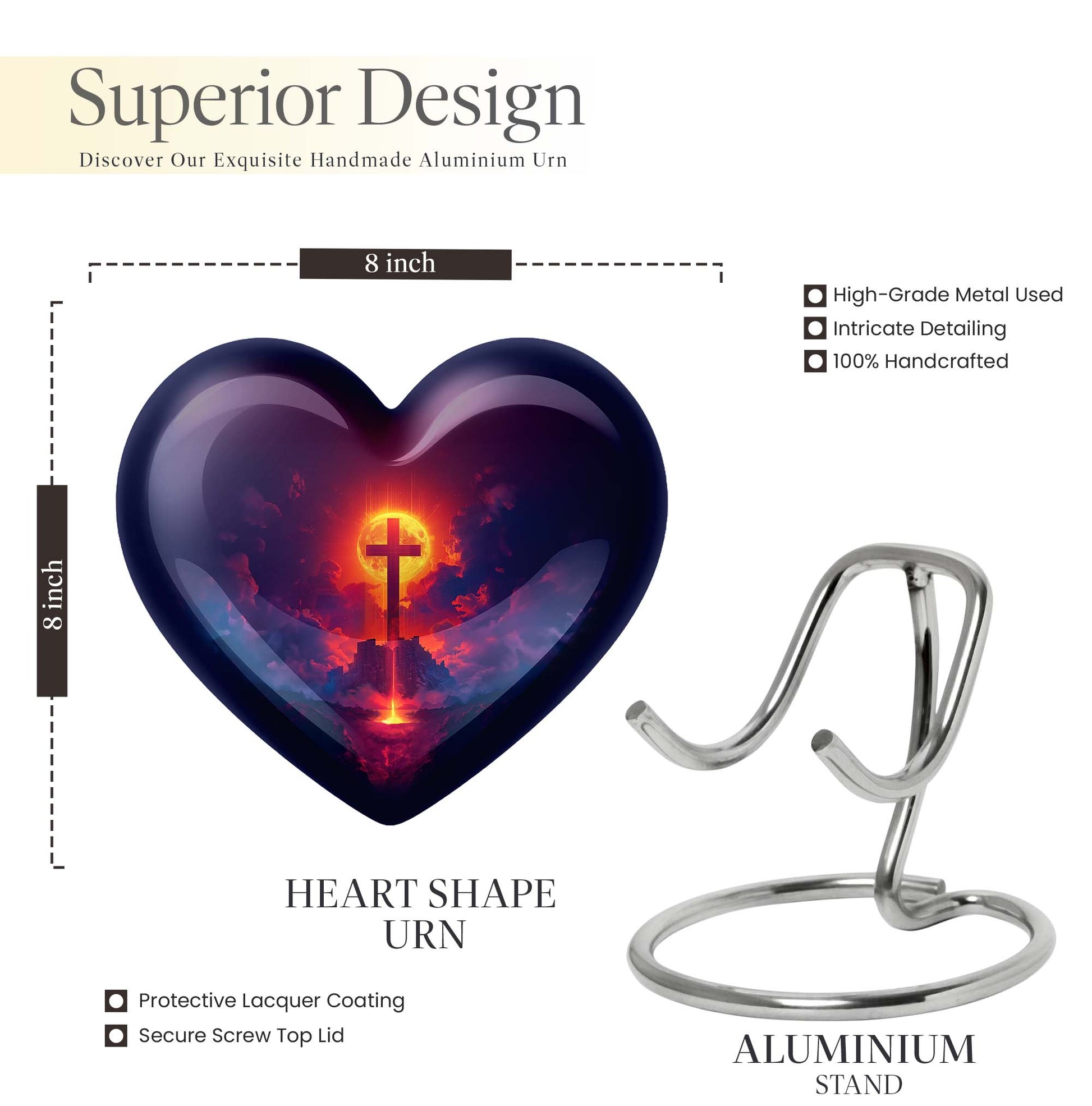 10 inch heart-shaped Aurora Borealis themed cremation urn