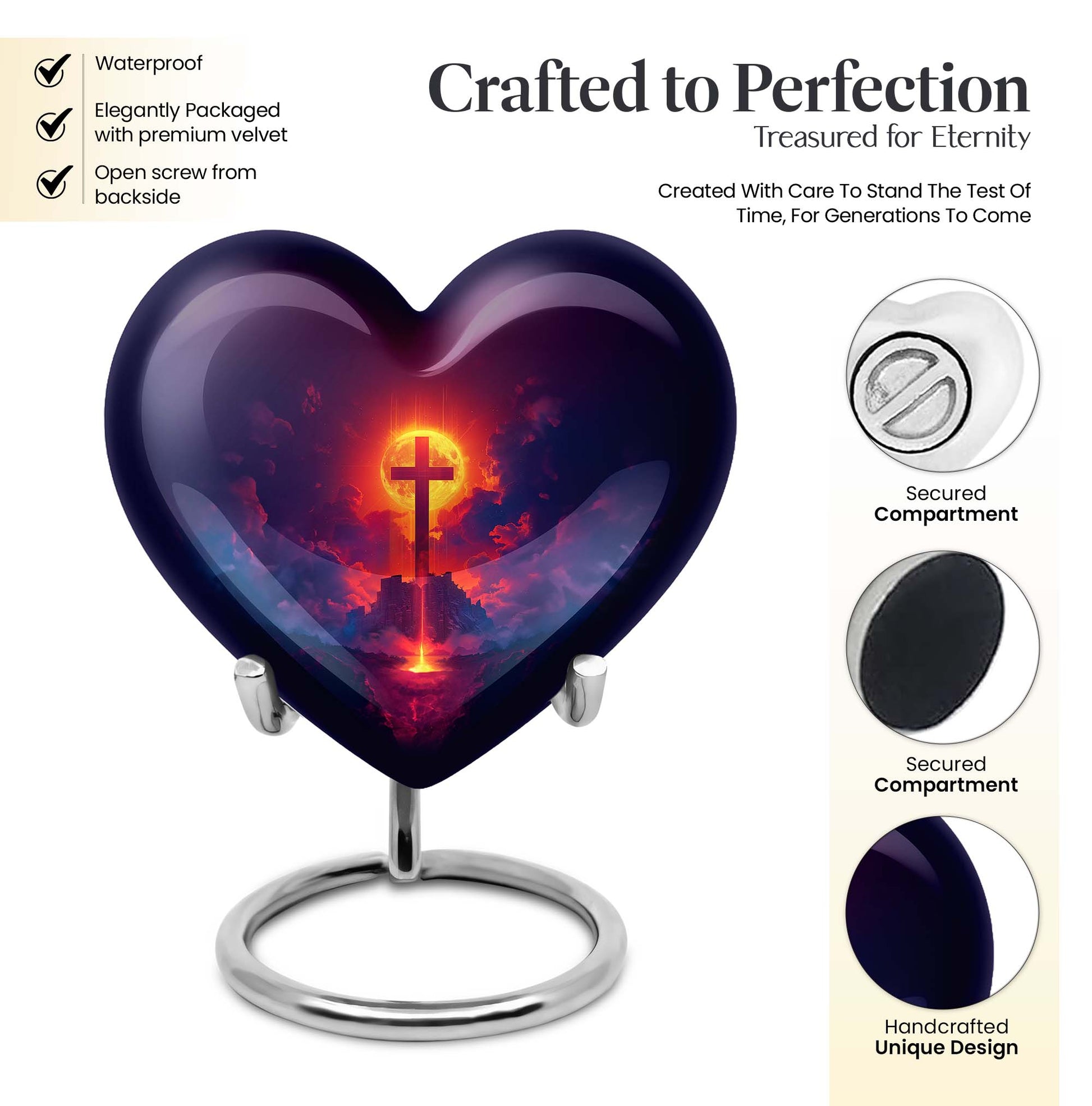10 inch heart-shaped Aurora Borealis themed cremation urn