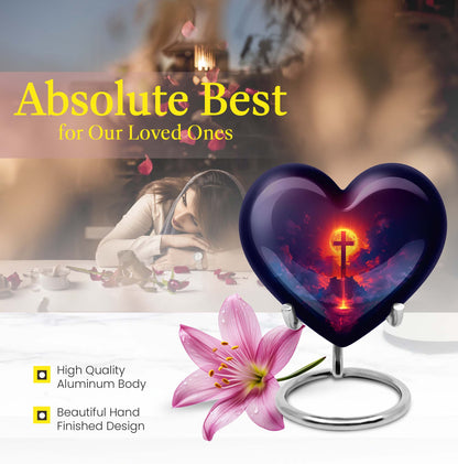 10 inch heart-shaped Aurora Borealis themed cremation urn
