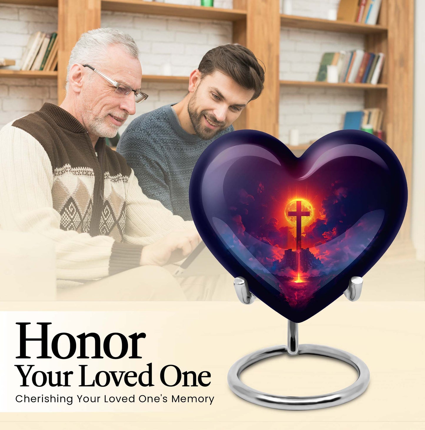 10 inch heart-shaped Aurora Borealis themed cremation urn
