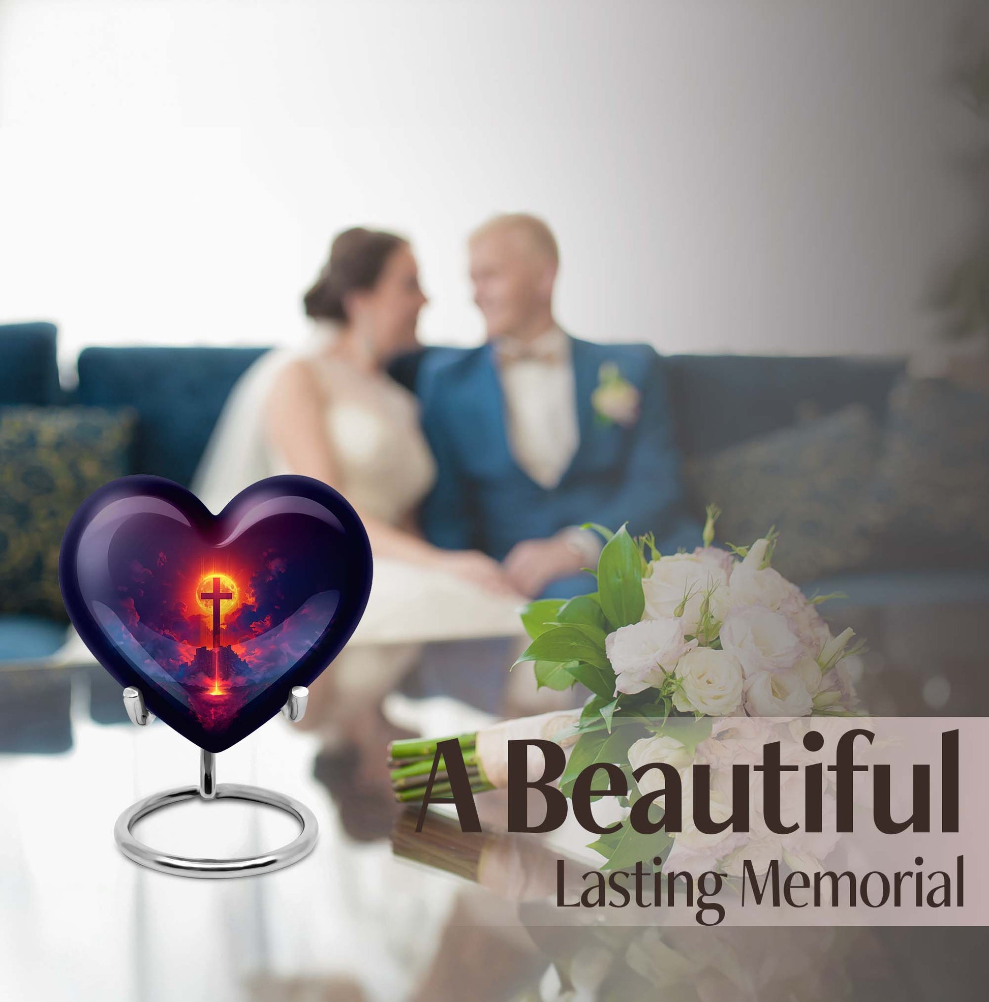 10 inch heart-shaped Aurora Borealis themed cremation urn