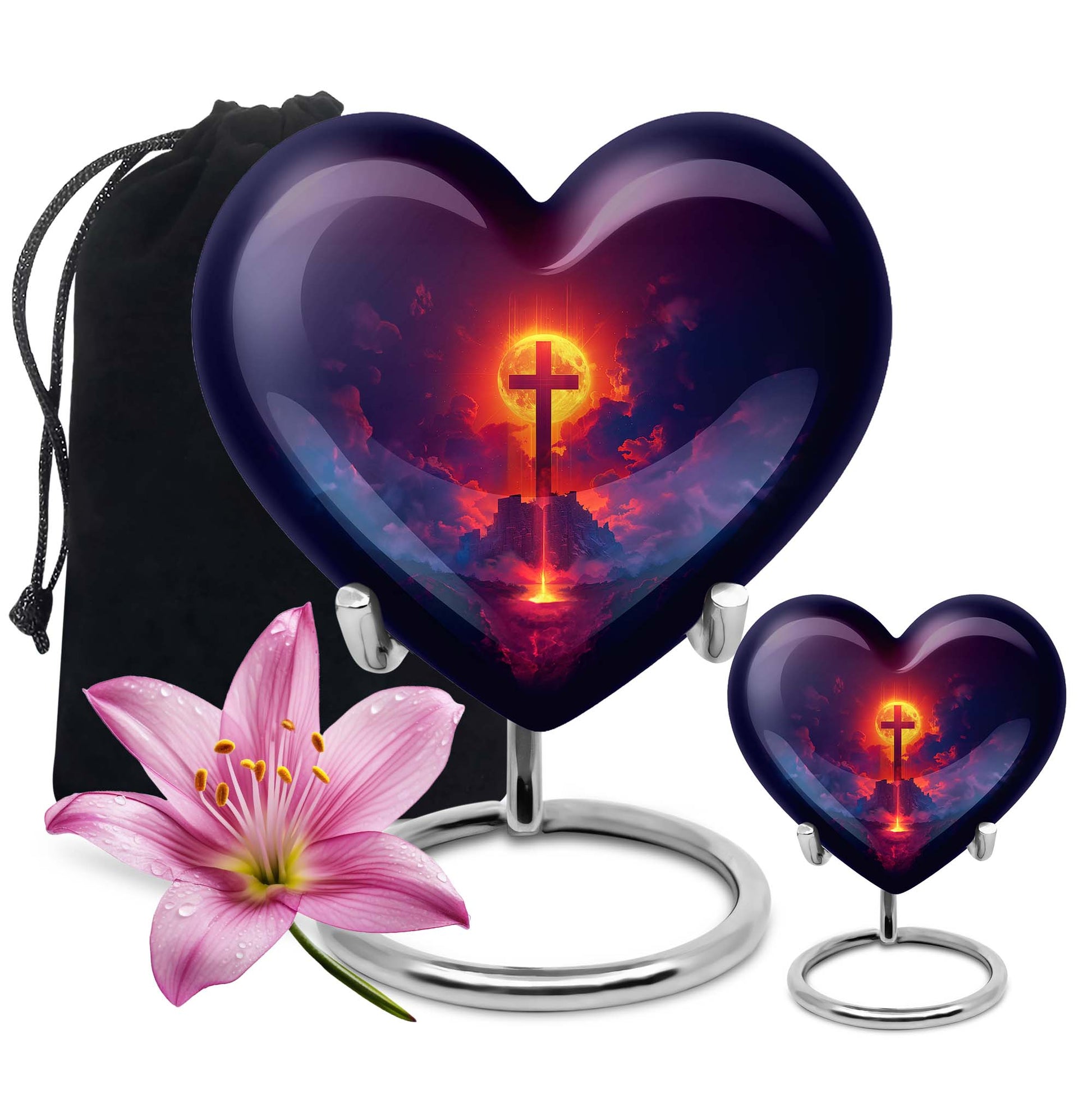 10 inch heart-shaped Aurora Borealis themed cremation urn
