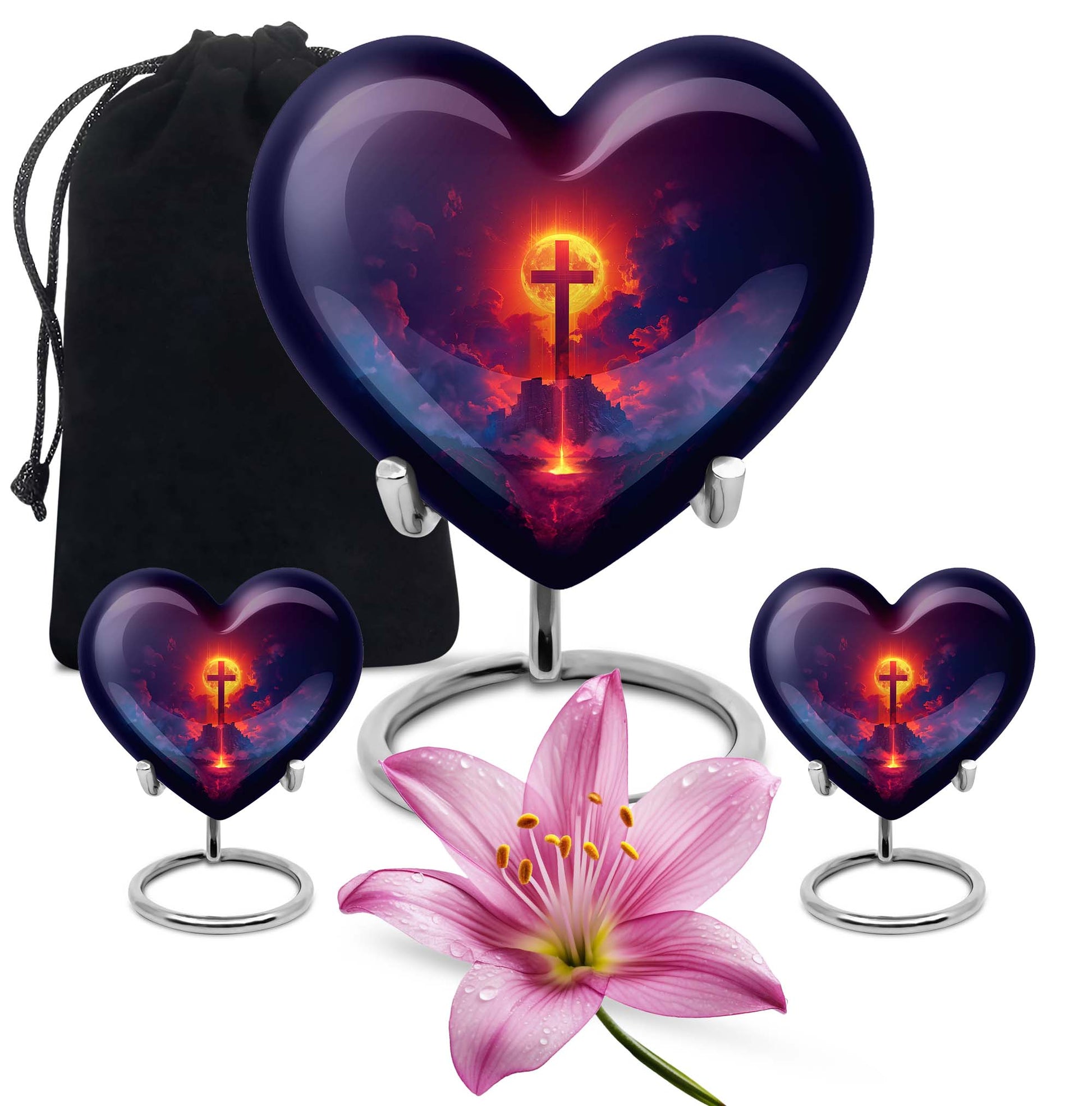 10 inch heart-shaped Aurora Borealis themed cremation urn