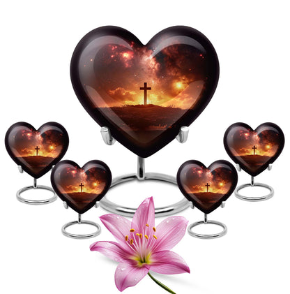 heart-shaped cross urn for female