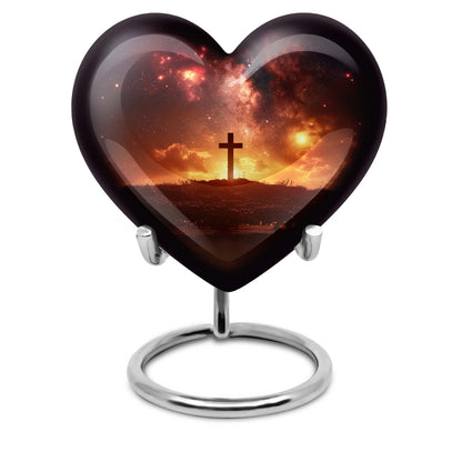 heart-shaped cross urn for female