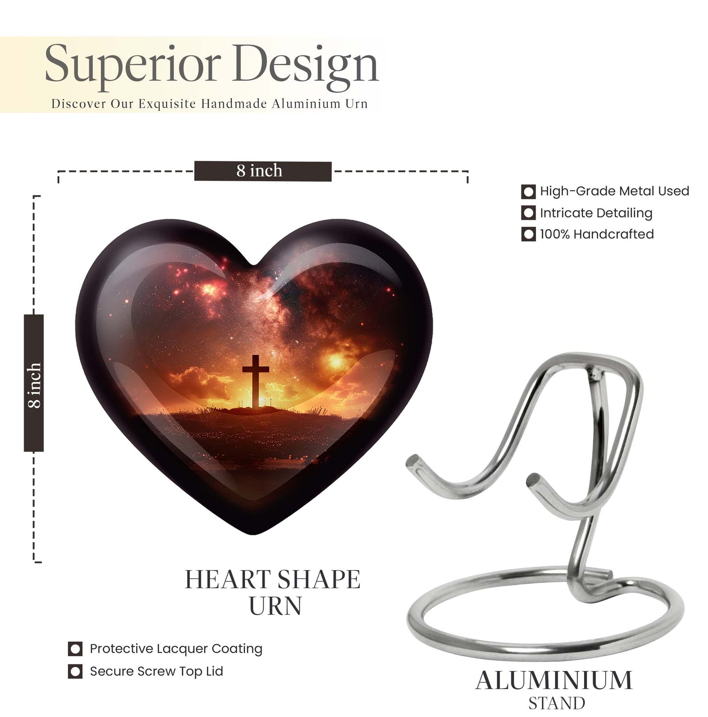 heart-shaped cross urn for female