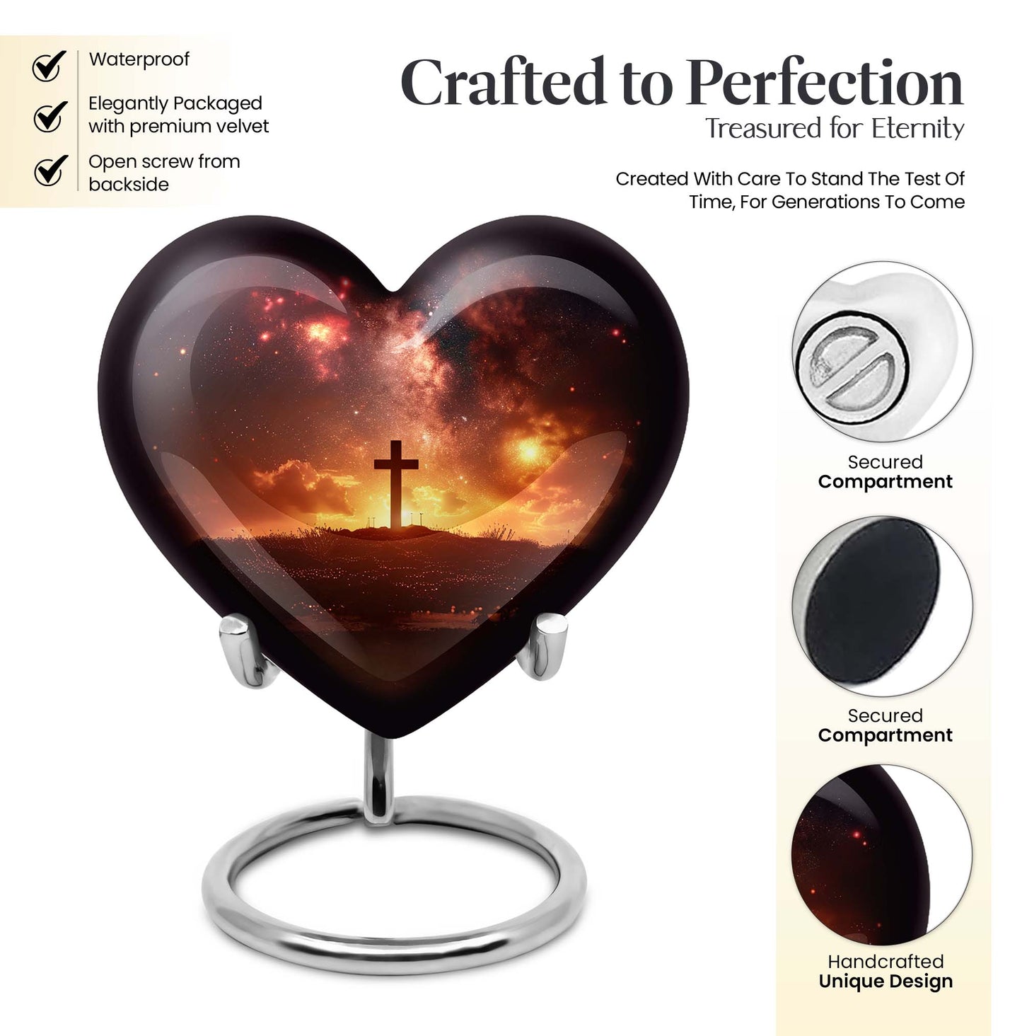 heart-shaped cross urn for female