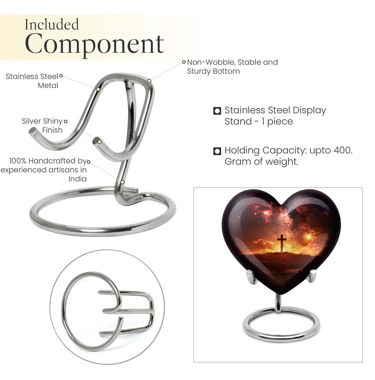 heart-shaped cross urn for female