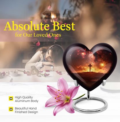 heart-shaped cross urn for female