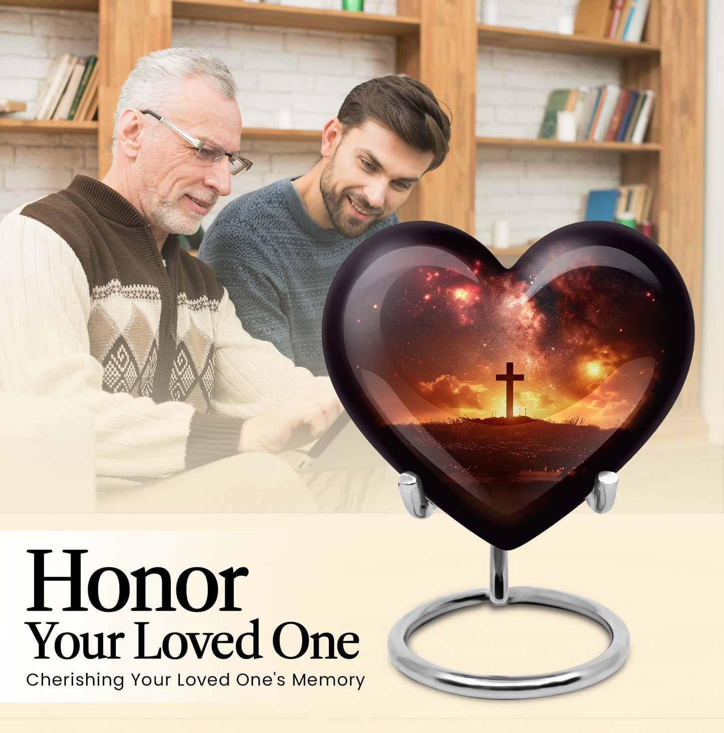 heart-shaped cross urn for female