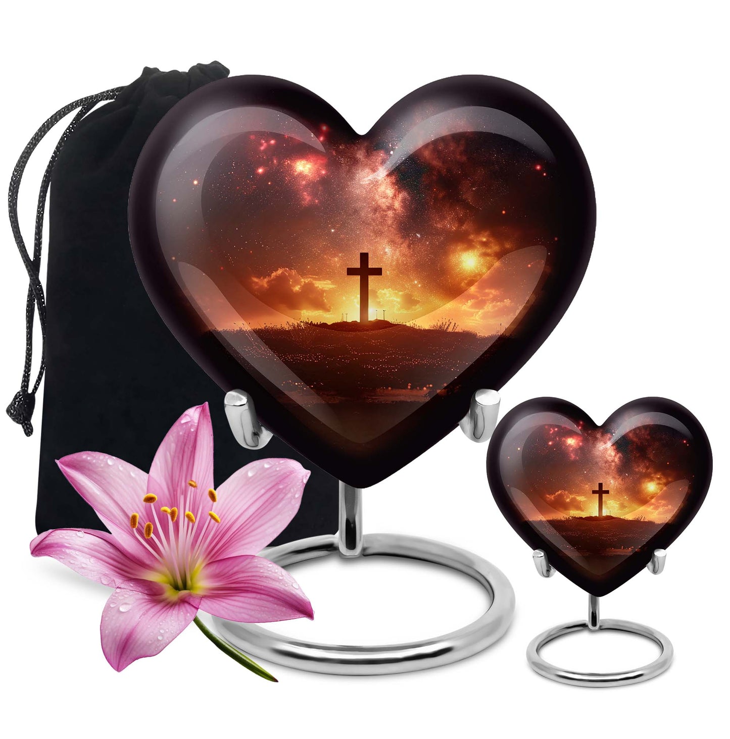 heart-shaped cross urn for female