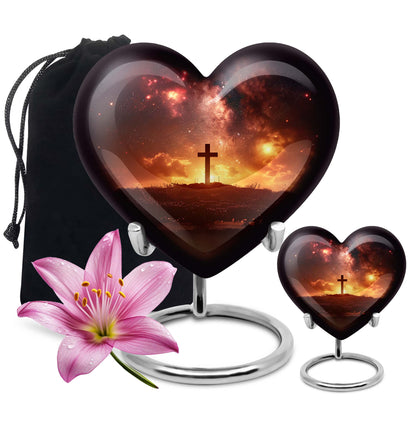 heart-shaped cross urn for female