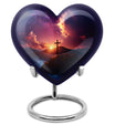 10-inch heart-shaped cross urn for women's ashes, Gramophone-themed, made of aluminium