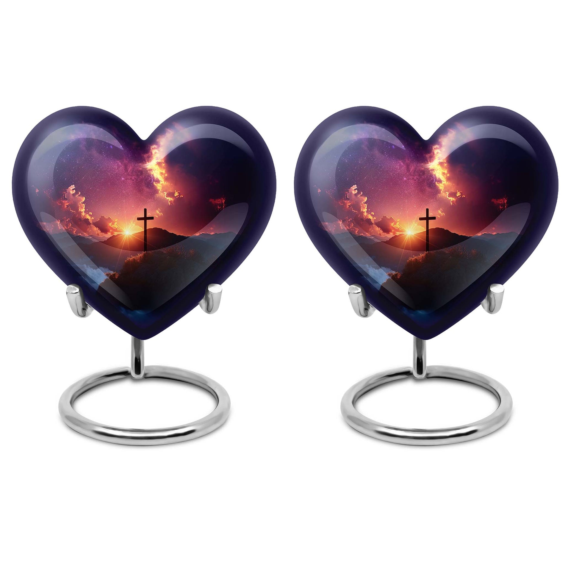 10-inch heart-shaped cross urn for women's ashes, Gramophone-themed, made of aluminium