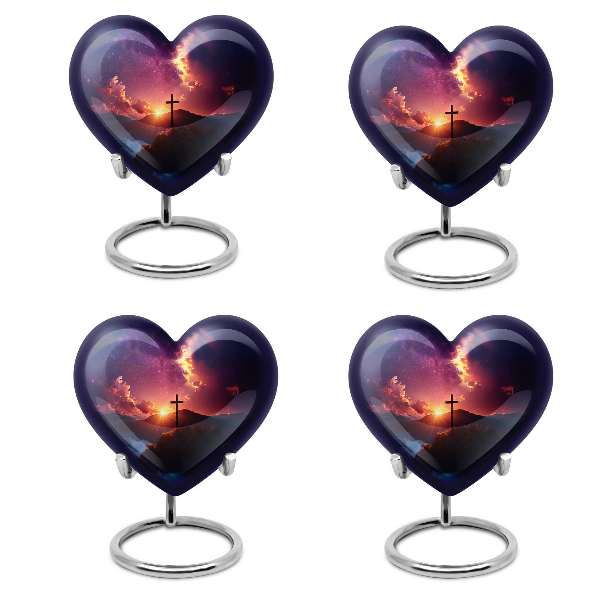 10-inch heart-shaped cross urn for women's ashes, Gramophone-themed, made of aluminium