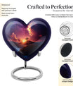 10-inch heart-shaped cross urn for women's ashes, Gramophone-themed, made of aluminium