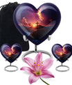 10-inch heart-shaped cross urn for women's ashes, Gramophone-themed, made of aluminium