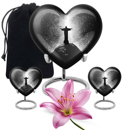 Gramophone-themed 10-inch heart-shaped cross urn 