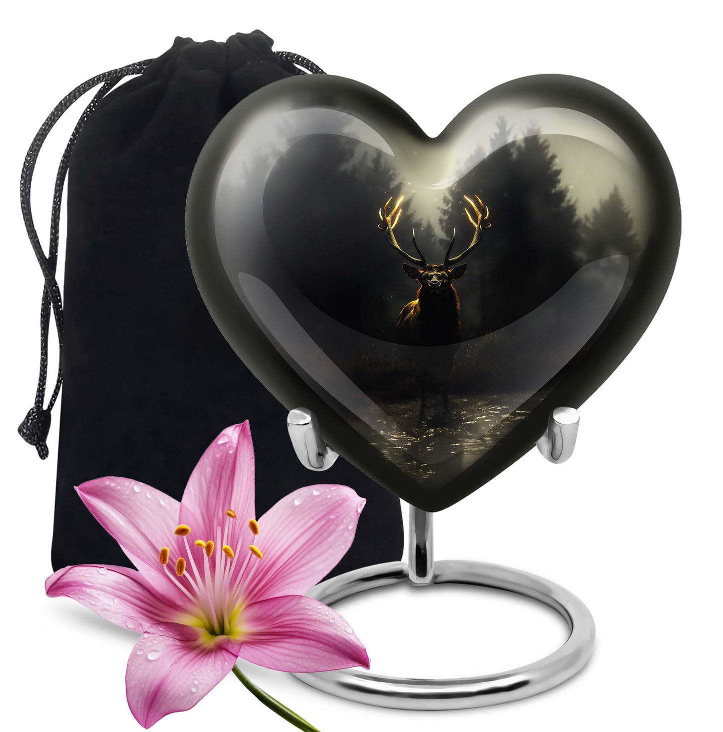 10-Inch Heart-designed Deer Cremation Urn with Gramophone Theme