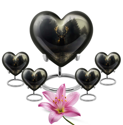 10-Inch Heart-designed Deer Cremation Urn with Gramophone Theme