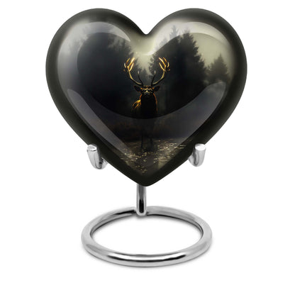 10-Inch Heart-designed Deer Cremation Urn with Gramophone Theme