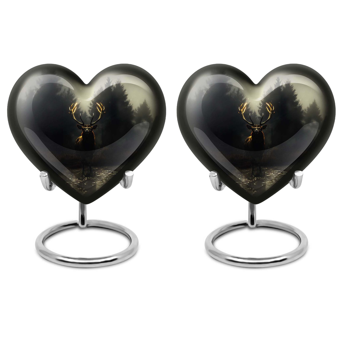 10-Inch Heart-designed Deer Cremation Urn with Gramophone Theme
