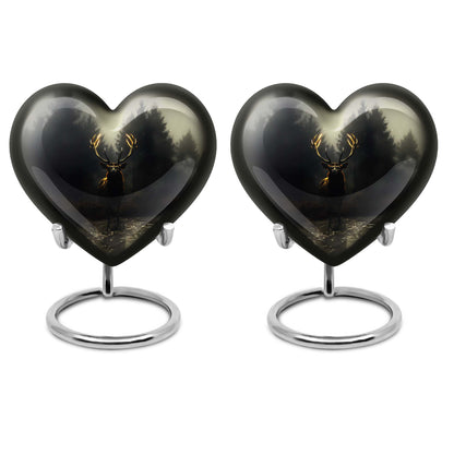 10-Inch Heart-designed Deer Cremation Urn with Gramophone Theme