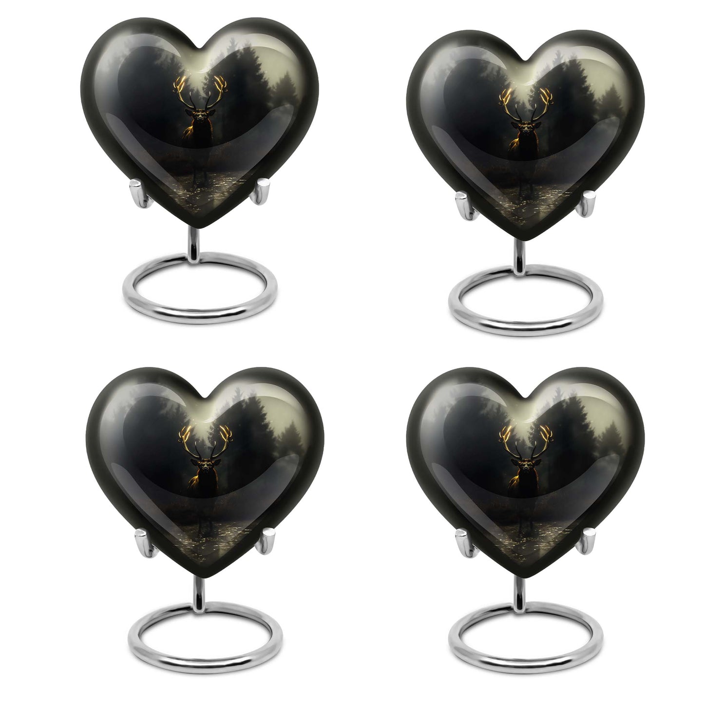 10-Inch Heart-designed Deer Cremation Urn with Gramophone Theme