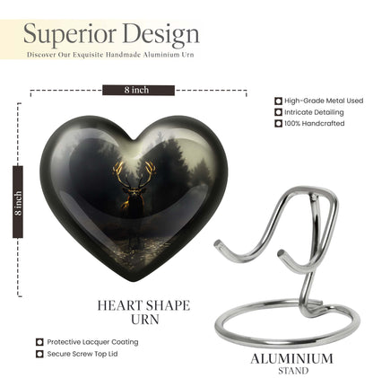 10-Inch Heart-designed Deer Cremation Urn with Gramophone Theme