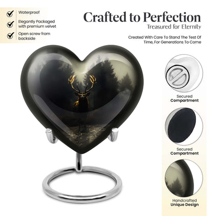 10-Inch Heart-designed Deer Cremation Urn with Gramophone Theme
