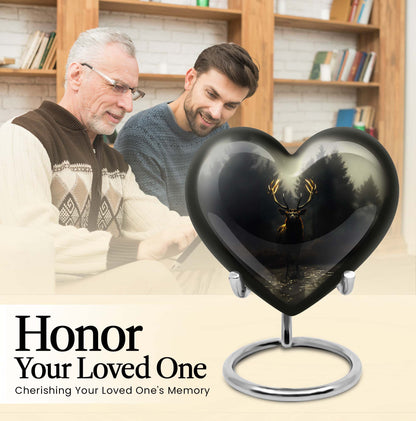 10-Inch Heart-designed Deer Cremation Urn with Gramophone Theme